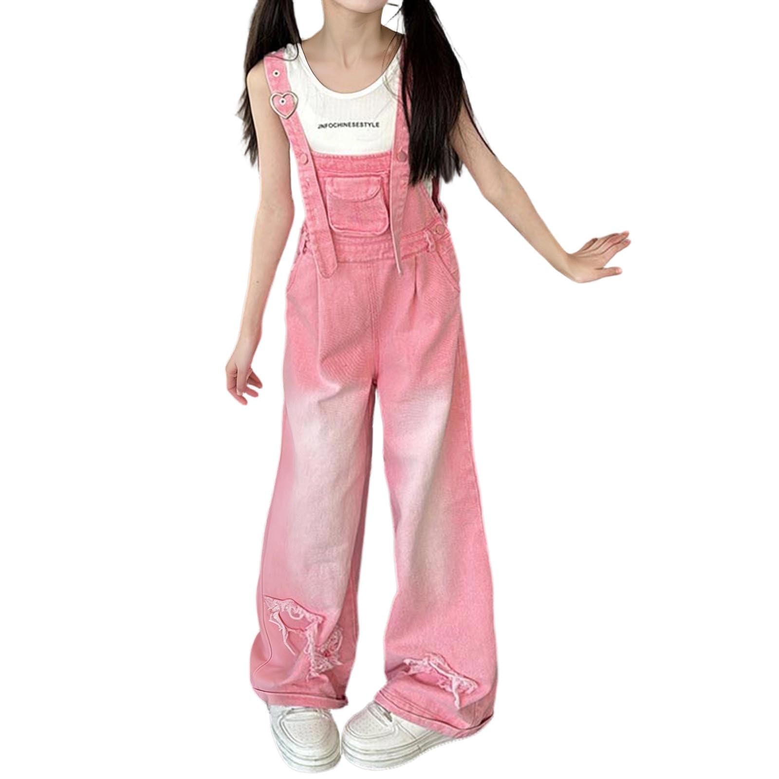Generico Tuta in denim per ragazze elegante autunno inverno, maniche lunghe, morbida e resistente, vestibilità comoda per bambine dai 3 ai 10 anni, outfit casual e scolastico