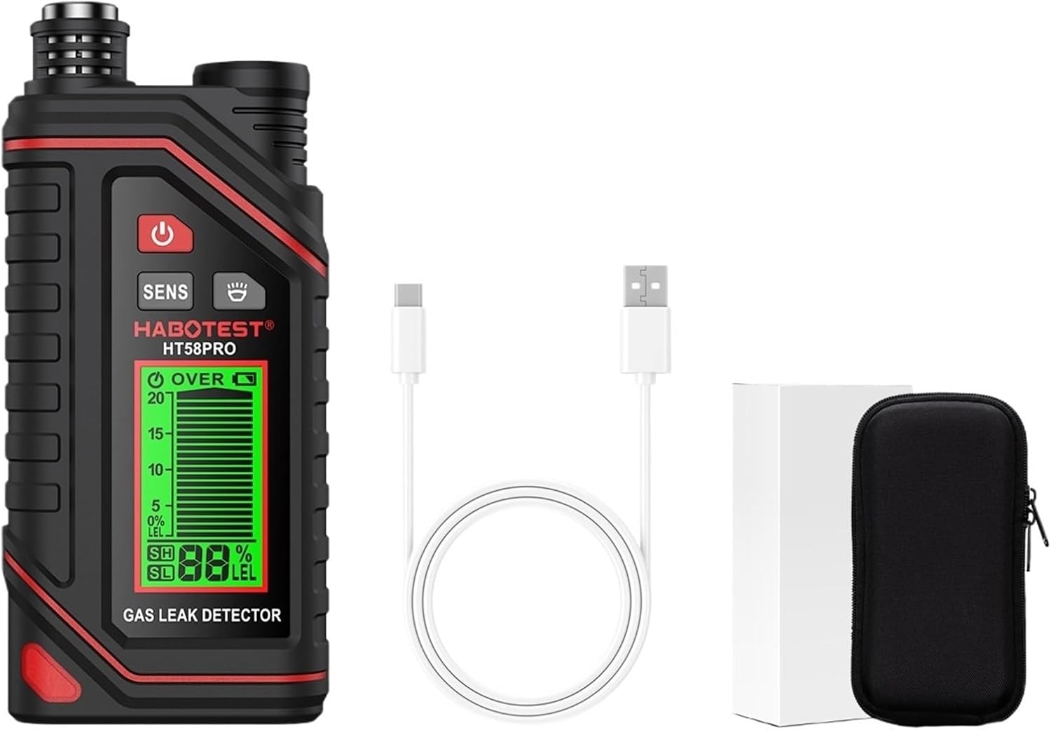 HT58Pro Rechargeable Natural Gas Detector LCD Display Gas Leak Detector Sound & Light Alarm with 11.5-inch Extendable Probe