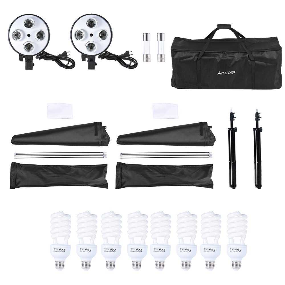 Andoer zestaw do fotografii studyjnej, oświetlenie, tło (12 x 45 W lampa + 3 x oprawka 4-w-1 + 3 x softbox + 3 x statyw na oświetlenie + 1 x torba), zestaw 3, zestaw 5