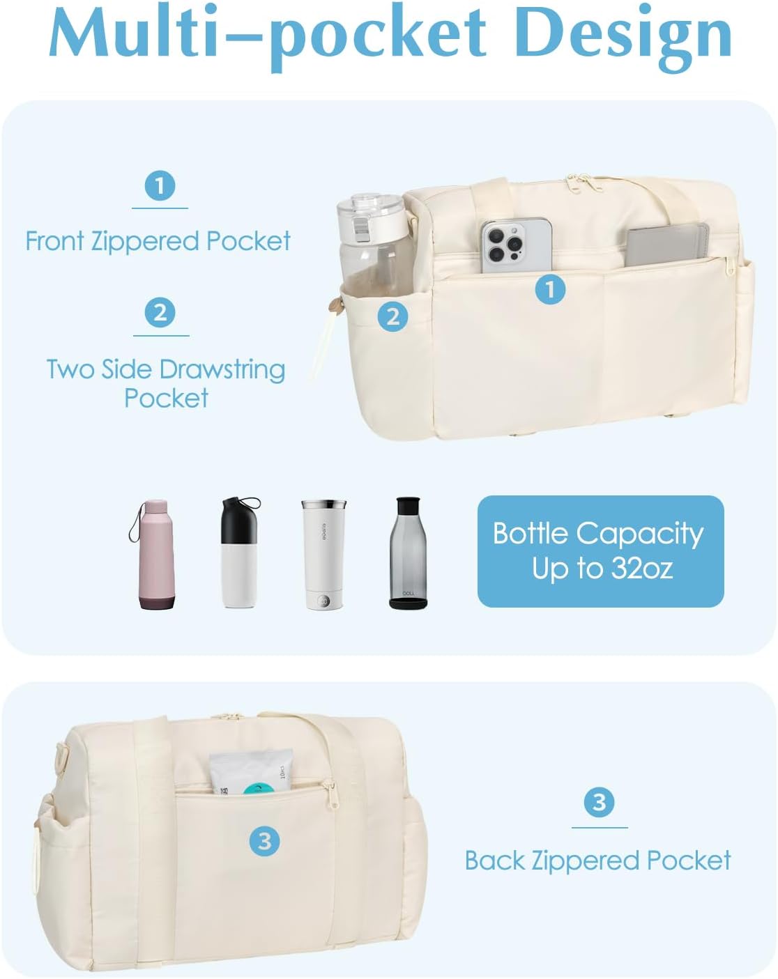 Small Gym Bag, Mini Gym Bag for Women with Yoga Mat Holder and Wet Compartment, Cute Small Yoga Mat Bag with Water Bottle Pocket for Workout Dance, Beige - Image 6