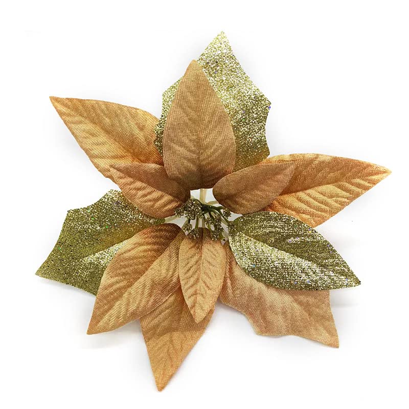 MISNODE 20 Pcs Christmas Glitter Poinsettia Flowers Christmas Tree Ornaments, 22 X 22cm Artificial Poinsettia Flowers Wreath Christmas Tree Ornaments, Brown