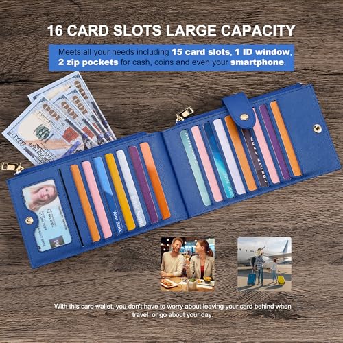 Image of Travelambo RFID Wallet Women Large Size Bifold Multi Card Wallet Case with Zipper Pocke Credit Card Holder for Women
