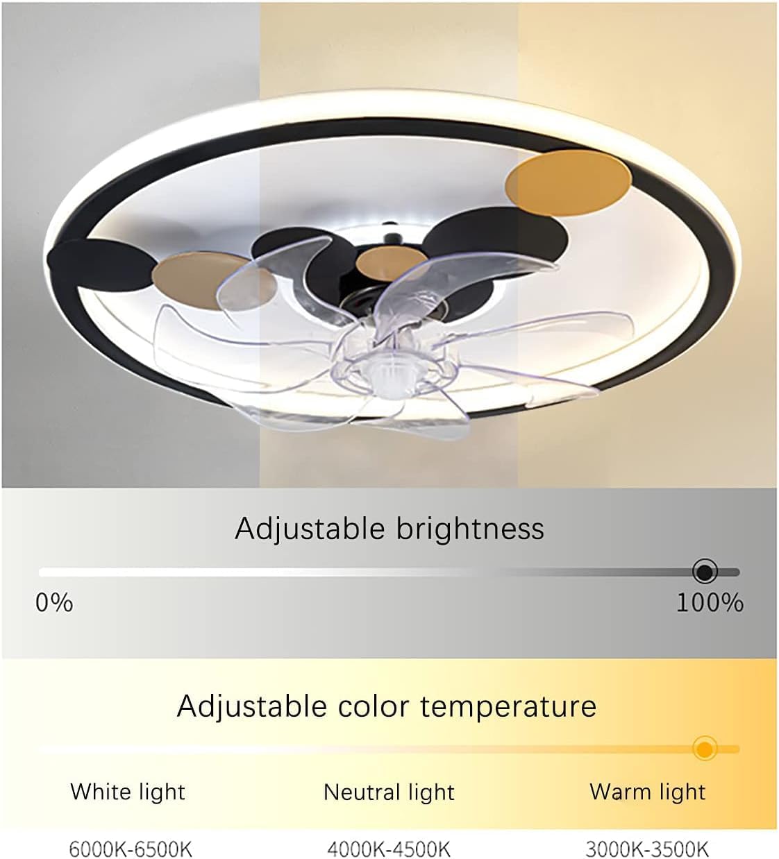 Modern Black Round Ceiling Fans Lamp LED 3-Speed Nordic Ceiling Fan with Lighting Ceiling Fans with Lights and Remote Control Mute Fan Ceiling Lights Smart Timing for Bedroom Study