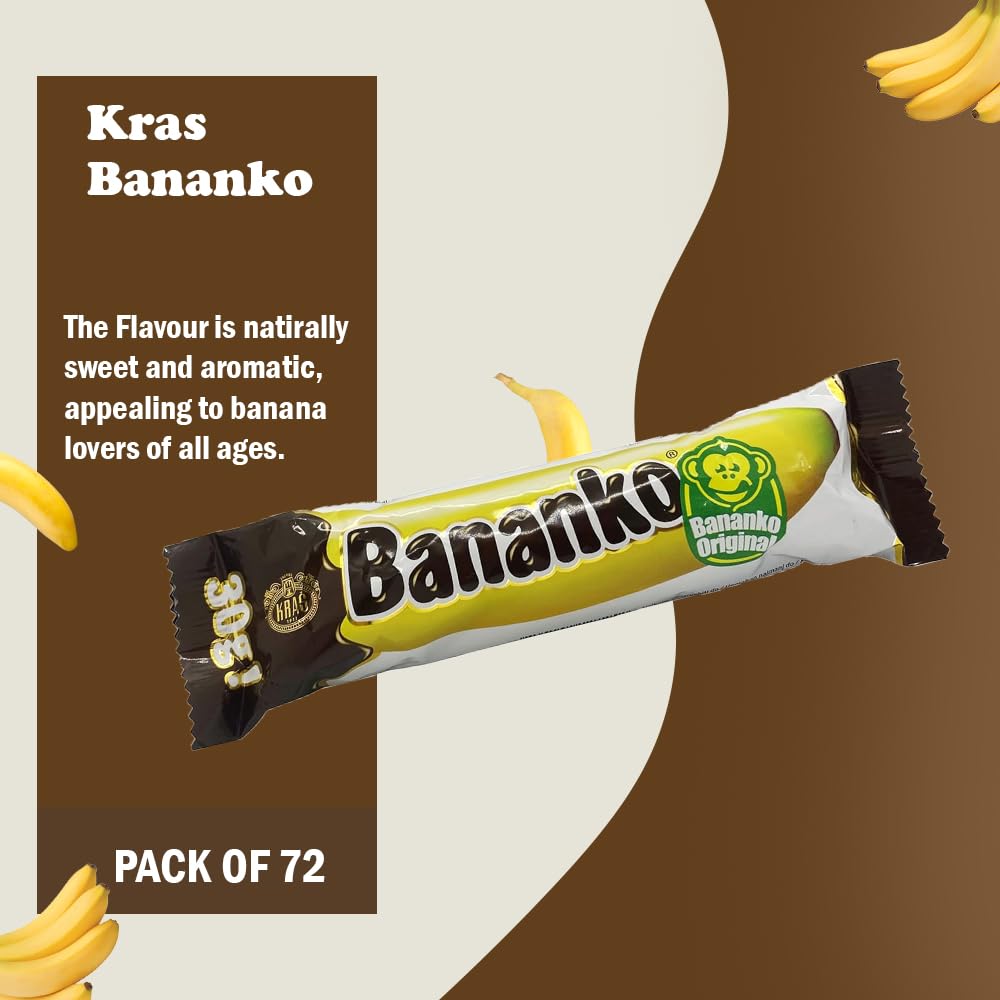 Kraš Bananko 120g - Mini banane con schiuma ricoperte di cioccolato irresistibilmente deliziose - Concediti ogni boccone di dolce felicità! Confezione da 5 (30G, 72 Pack)