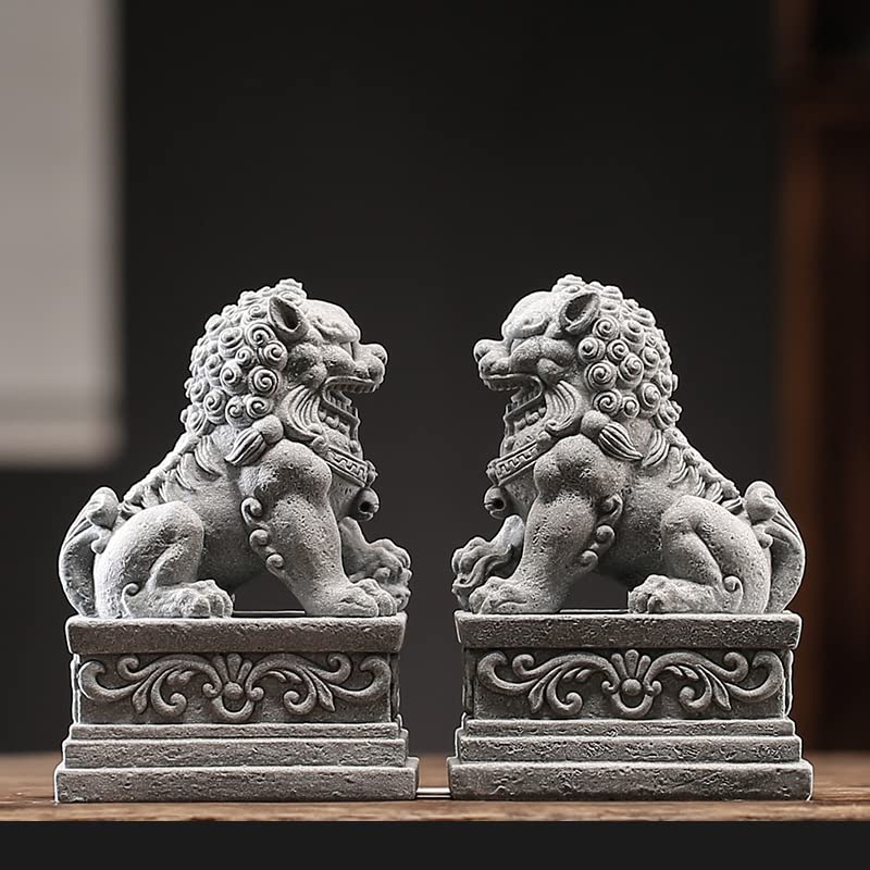 Image of livelyfish Large Asian Fu Foo Dogs Statues A Pair of Two Guardian Lion Sandstone Figurine Pets Fish Tank Aquarium Landscape Ornaments Accessories Feng Shui Decorations, XL