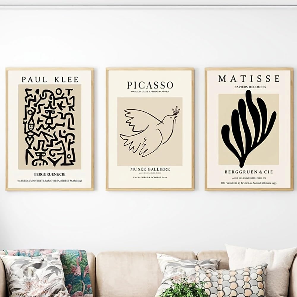Sdvib Frameless Canvas Poster Nordic Abstract Henri Matisse Picasso Paul Klee Painting Wall Art Prints Pictures Vintage Home Decorative(30X40cm/3Pcs )