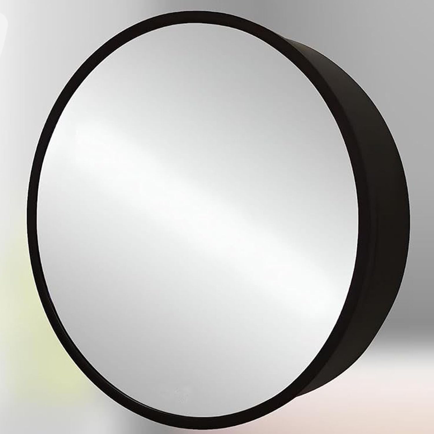 iSTAR Round Bathroom Mirror Cabinet with Storage, HD Silver-Coated Wall Mounted Mirror with Shelves for Bathroom & Washroom (Black) 1