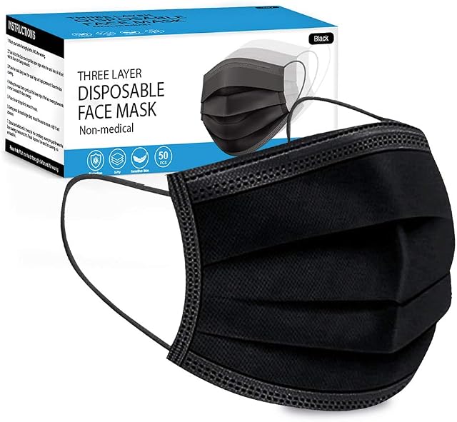 Merrimen Disposable Mask, 100 Count 3 Ply Disposable Breathable Children Face Masks Elastic Earloop Woven Masks Nose Mouth Cover - BLACK