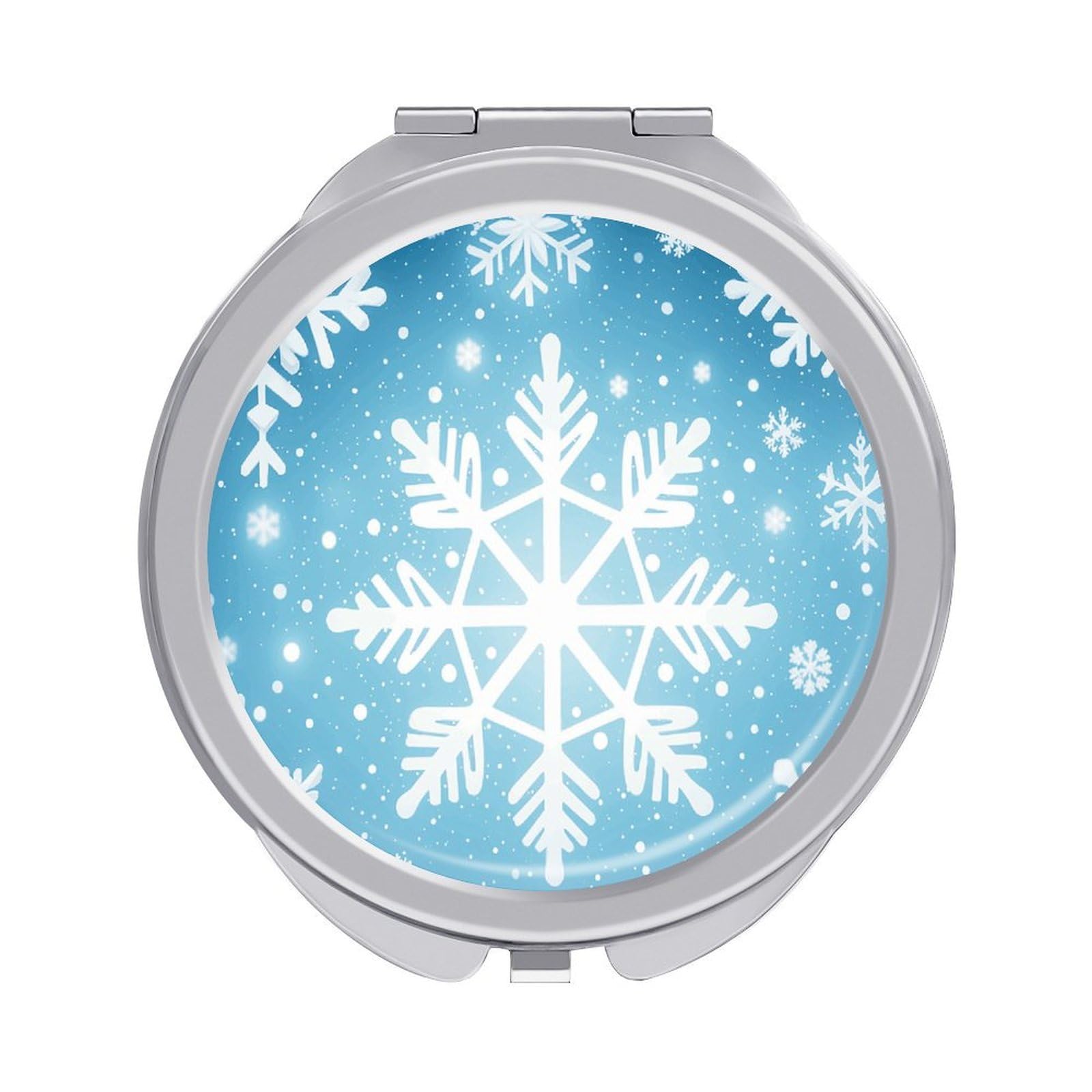 JTREHY Winter Snowflake Makeup Mirror Portable Folding Mirror Compact Travel Mirrors 2-Sided Round Pocket Mirrors Cute Handheld Beauty Mirror for Handbag Purse for Women Gift