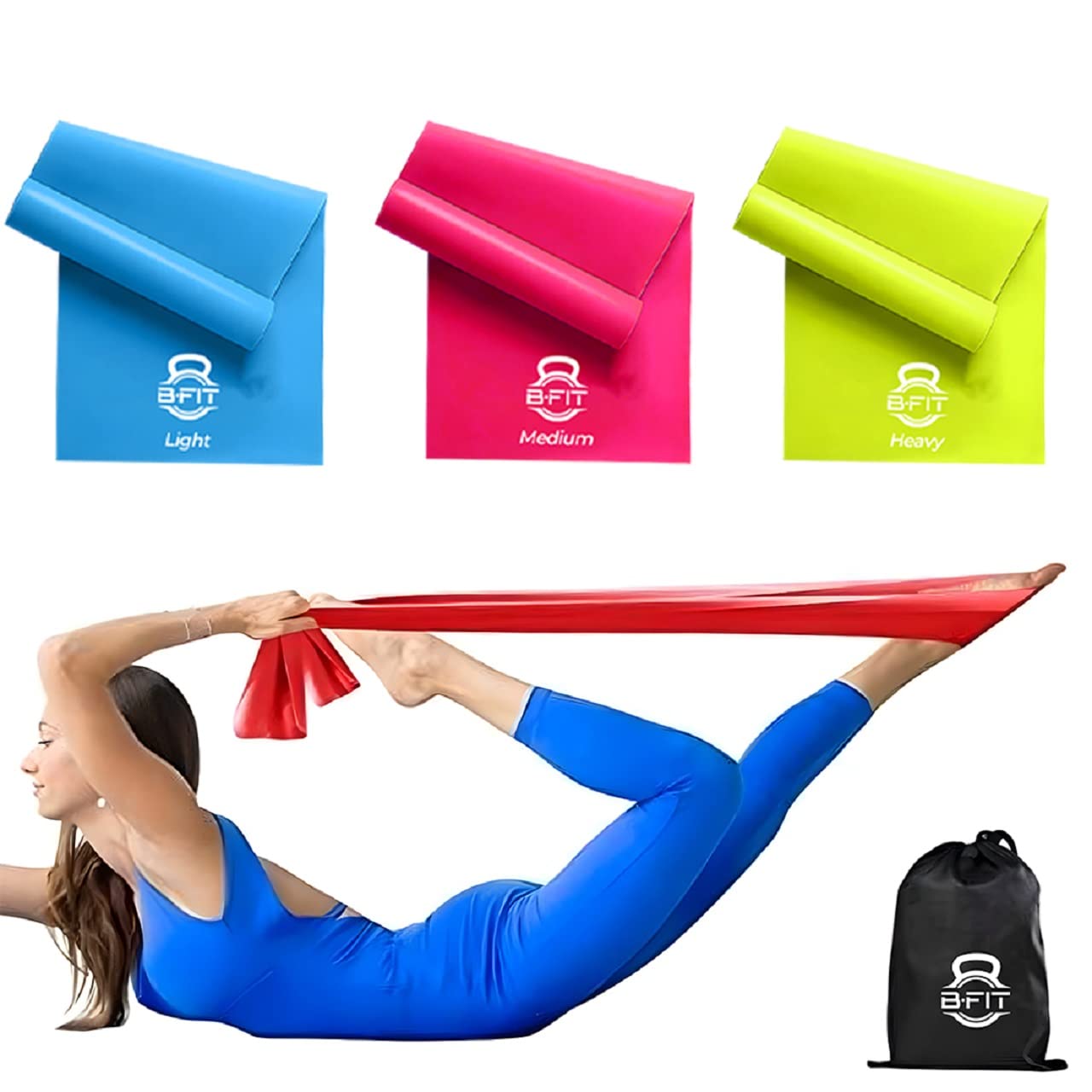 B Fit Exercise Rubber Stretch Resistance Bands Set of 3 Men & Women