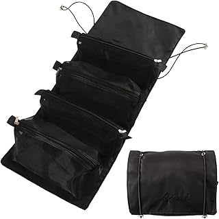 PENGMAI 4-in-1 Detachable Hanging Travel Toiletry Bag, Large Capacity 4 Sections Makeup Cosmetic Bag Travel Organizer for Women, Black, Toiletry Bag
