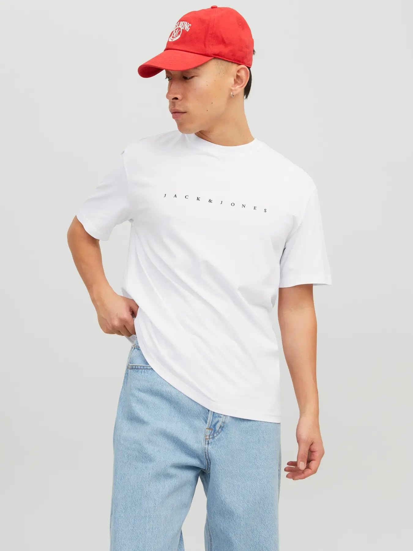 JACK & JONES Camiseta para Hombre con Logo, Negro (A/2 X Black/White), L