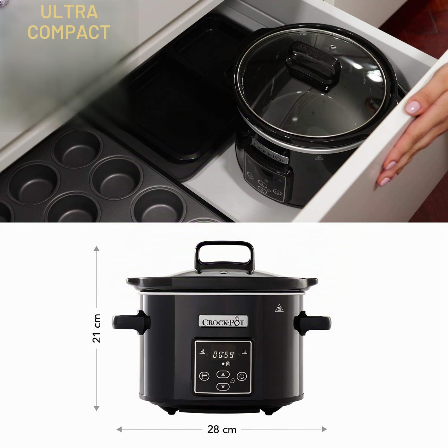 Crockpot mijoteuse électrique programmable avec affichage numérique | 2,4 L (2 personnes) | Fonction maintien au chaud | coloris noir et chrome [CSC061X]