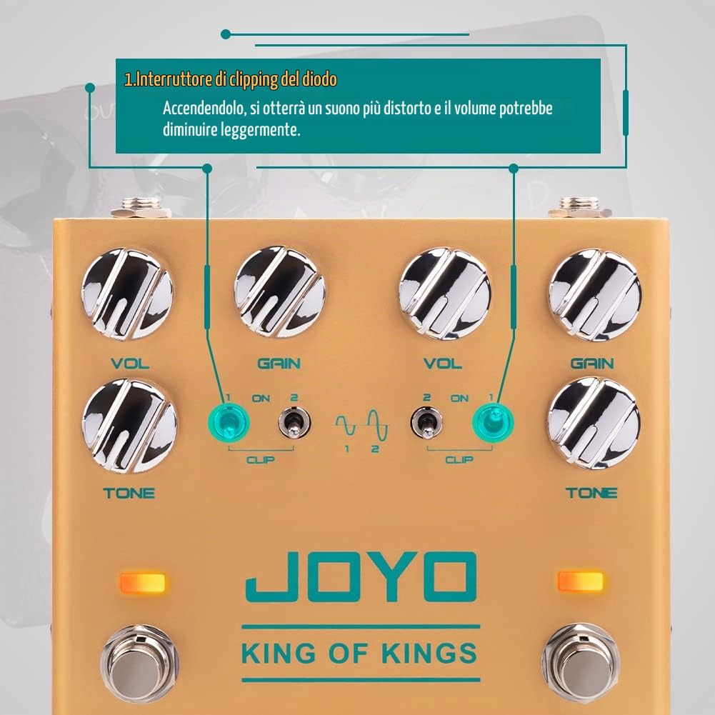 JOYO Dual Crunch Pedale effetto Overdrive con circuito analogico puro con ritaglio indipendente per chitarra elettrica - True Bypass (King of Kings R-20)