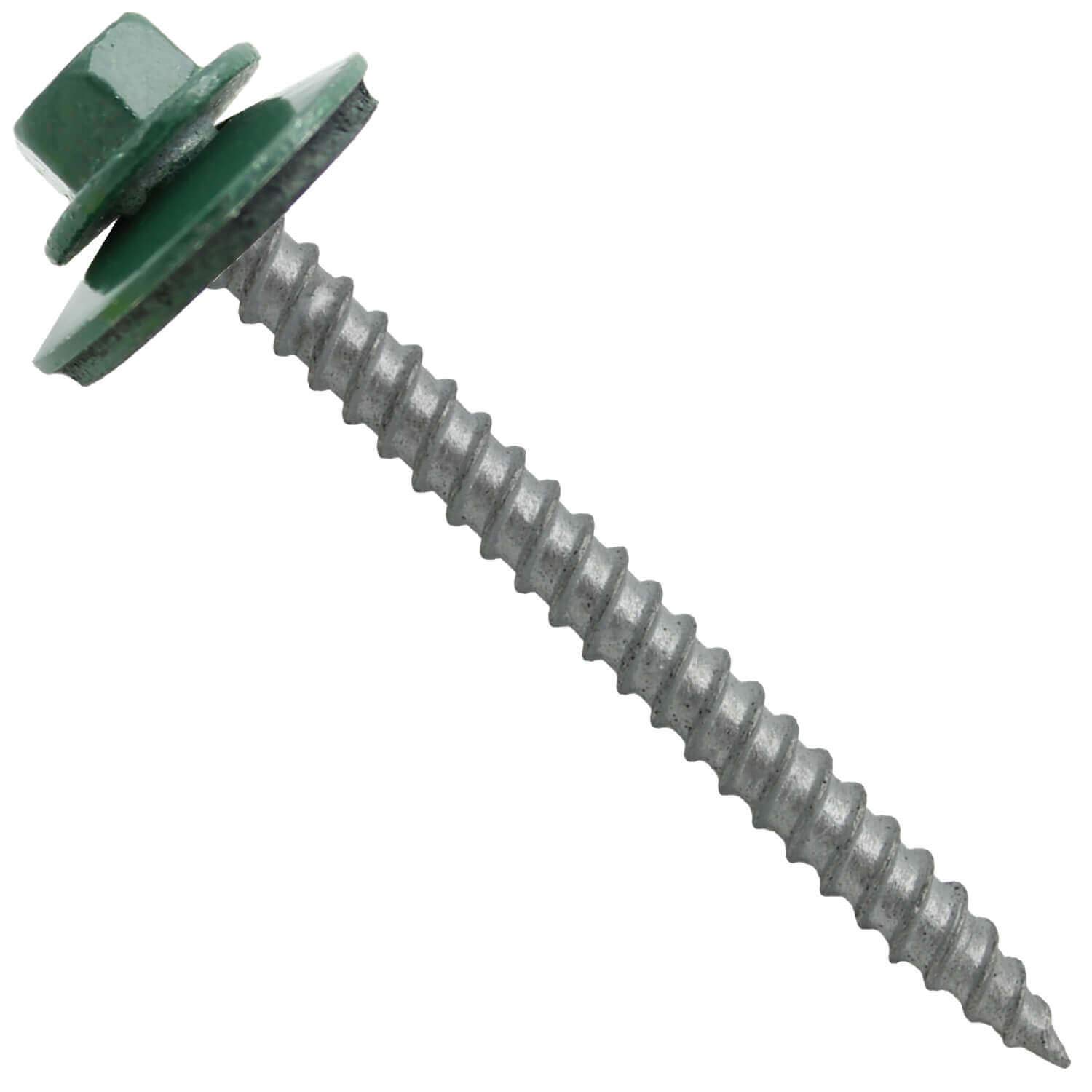 Metal Roofing Screws: (250) 12 x 2-1/2 Ivy Green Hex Head Sheet Metal Roof Screw. Sharp Point Metal to Wood siding Screws. EPDM Washer. Colored Head