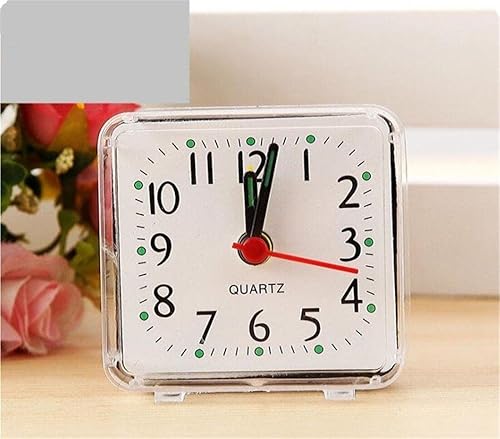 Miniatura 2 de Reloj despertador cuadrado, silencio, sin batería, pequeño reloj despertador portátil de viaje, blanco y creativo, bonito e inteligente