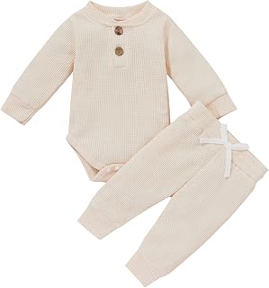 Thorn Tree Newborn Baby Boy Girl Clothes Cotton Knitted Fall Outfits Infant Solid Long Sleeve Romper Long Pants 2Pcs Suit