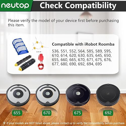 Miniatura 2 de Neutop Piezas de repuesto compatibles con iRobot Roomba 675 677 671 670 665 655 645 694 692 614, incluye batidor flexible y cepillo de cerdas
