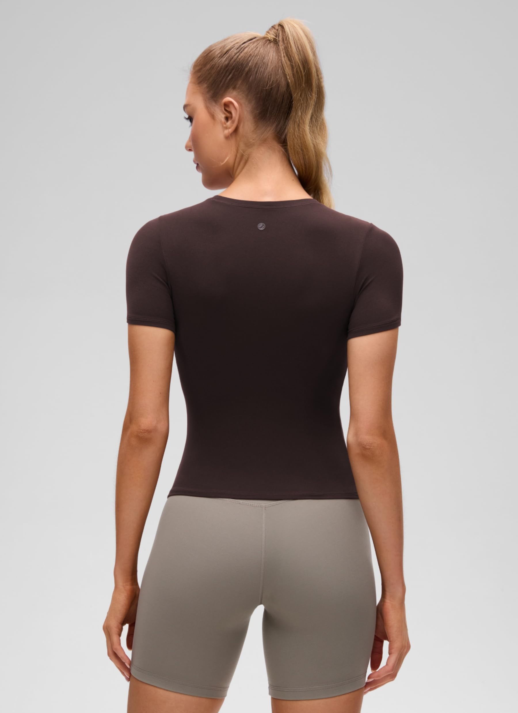 CRZ YOGA Damen Softembrace Kurzarm Shirts Basic T-Shirt Lightweight Y2K Crop Top Yoga Sport Sportshirt Summer Rundhals Leichtes Oberteil