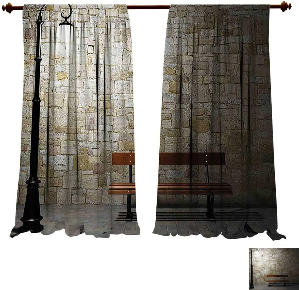 fengruiyanjing-Home Blackout Living Room/Bedroom Window Curtains Street Modern Avenue at Dark Night a Open Lamp Bench Stone Wall Behind Image Multi Blackout 2 Panels (W84 x L107 -Inch 2 Panels)