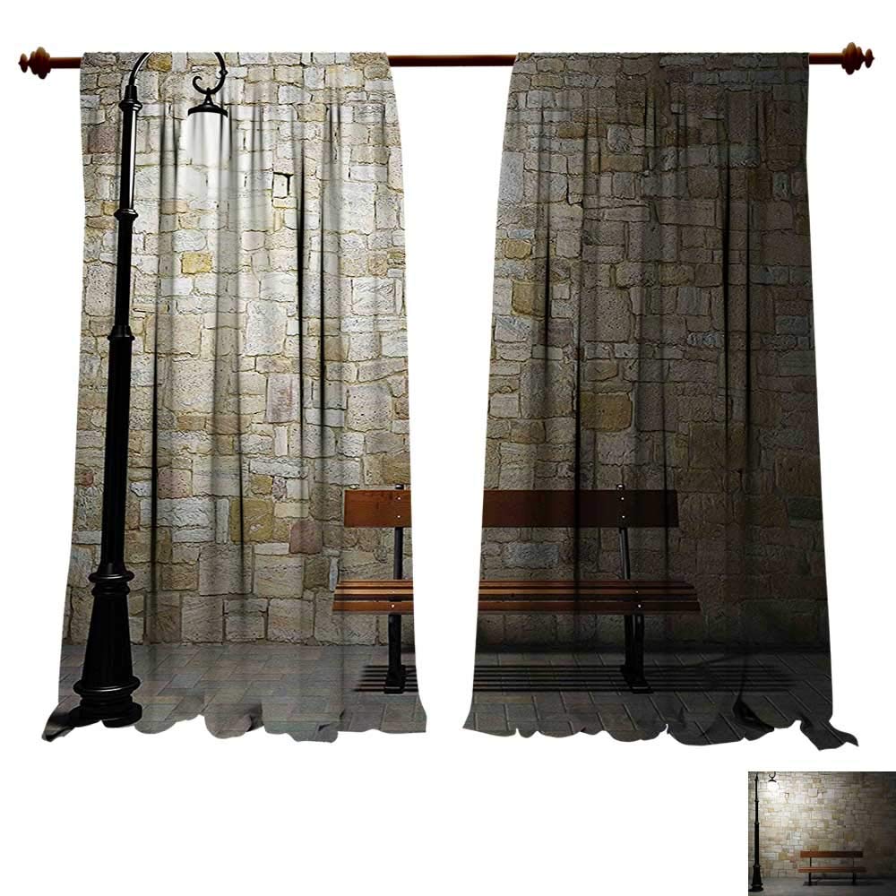 fengruiyanjing-Home Blackout Living Room/Bedroom Window Curtains Street Modern Avenue at Dark Night a Open Lamp Bench Stone Wall Behind Image Multi Blackout 2 Panels (W84 x L107 -Inch 2 Panels)