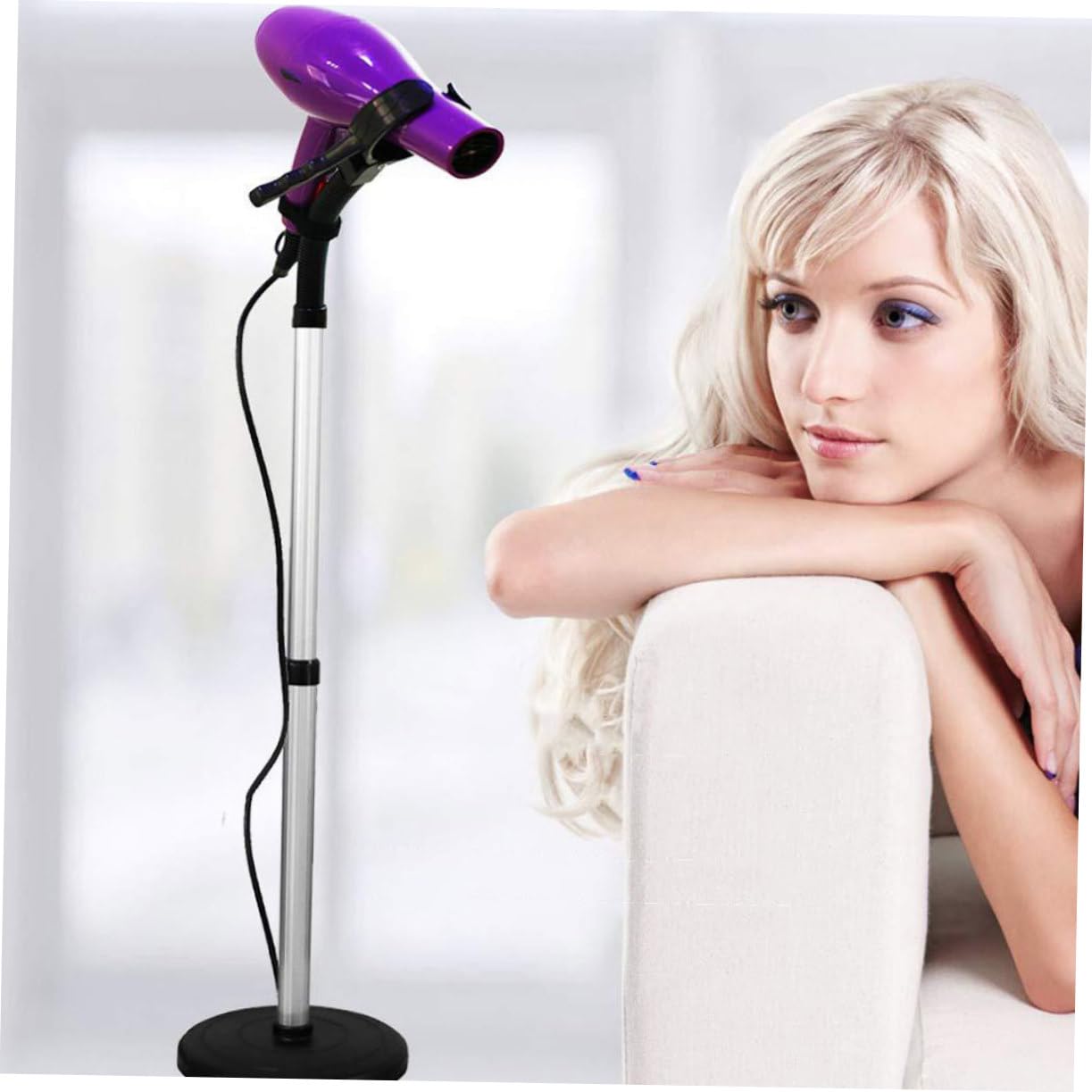 Soporte para Secador de Pelo Manos Libres con Ventosa Giratoria 360° | Aleación y Goma, Negro, Instalación Fácil, Soporte para Peinado y Rizado