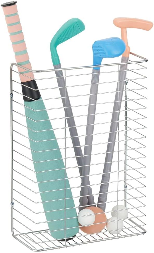 mDesign Metal Wire Wall Mount Storage Organizer for Holiday/Celebration Gift Wrap and Bows - Hang in Closet, Basement, Craft Room, Laundry Room, Garage - Chrome