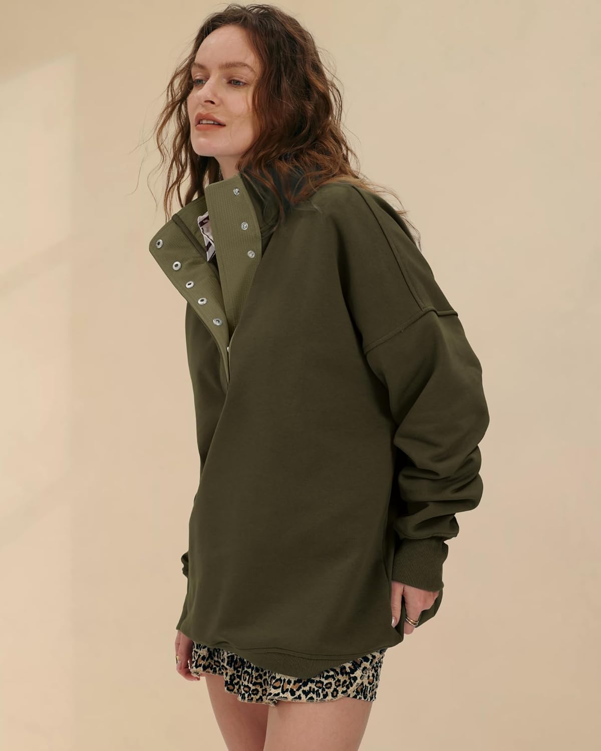 Locachy Womens Casual Button Henley Neck Cotton Oversized Sweatshirt Long Sleeve Pullover Tops Outfits - Image 6