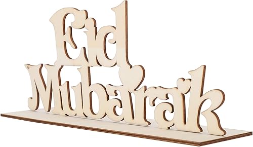 Pssopp Letrero de madera de Eid de madera para Ramadán, decoración de Eid Mubarak, decoración de letras de madera, adornos de letras de Eid Mubarak,