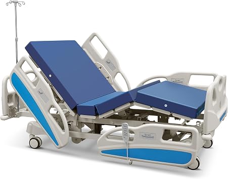 سرير مستشفى كهربائي كامل الوظائف 5 مع LINAK Motors و PU Advanced Mattress للاستخدام المنزلي ، سرير ICU للمستشفى مع قابل للتعديل بالكامل ، جهاز تحكم عن بعد ، عجلات هادئة ، قطب IV ، 89 &times; 41 بوصة"