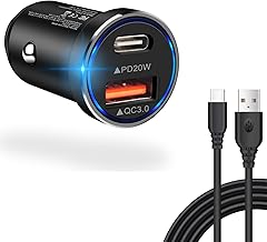 Ultra Compact Cigarette Lighter Socket, USB Rapid Charging (38W/PD 20W + QC 18W) iPoto [Type C Cable Included/ 1.83M/1] 2 Ports, Simultaneous Rapid Charging, 12 V, 24 V, Car Smartphone Charger, Car