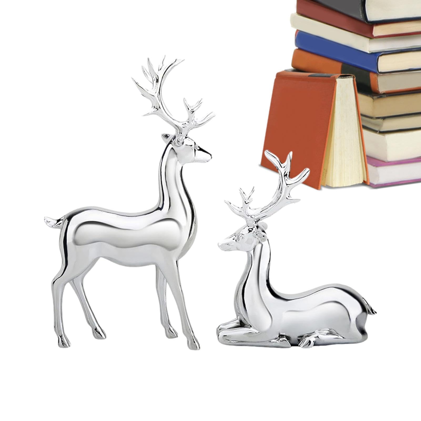 10x7x15.6cm Figuras De Reno, Decoración Navideña De Ciervo Plateado, Figuras De Ciervo Plateadas Para Navidad, Escultura Ciervo De Resina De Pieza Artesanal, Figura De Ciervo De Plata Galvanizada
