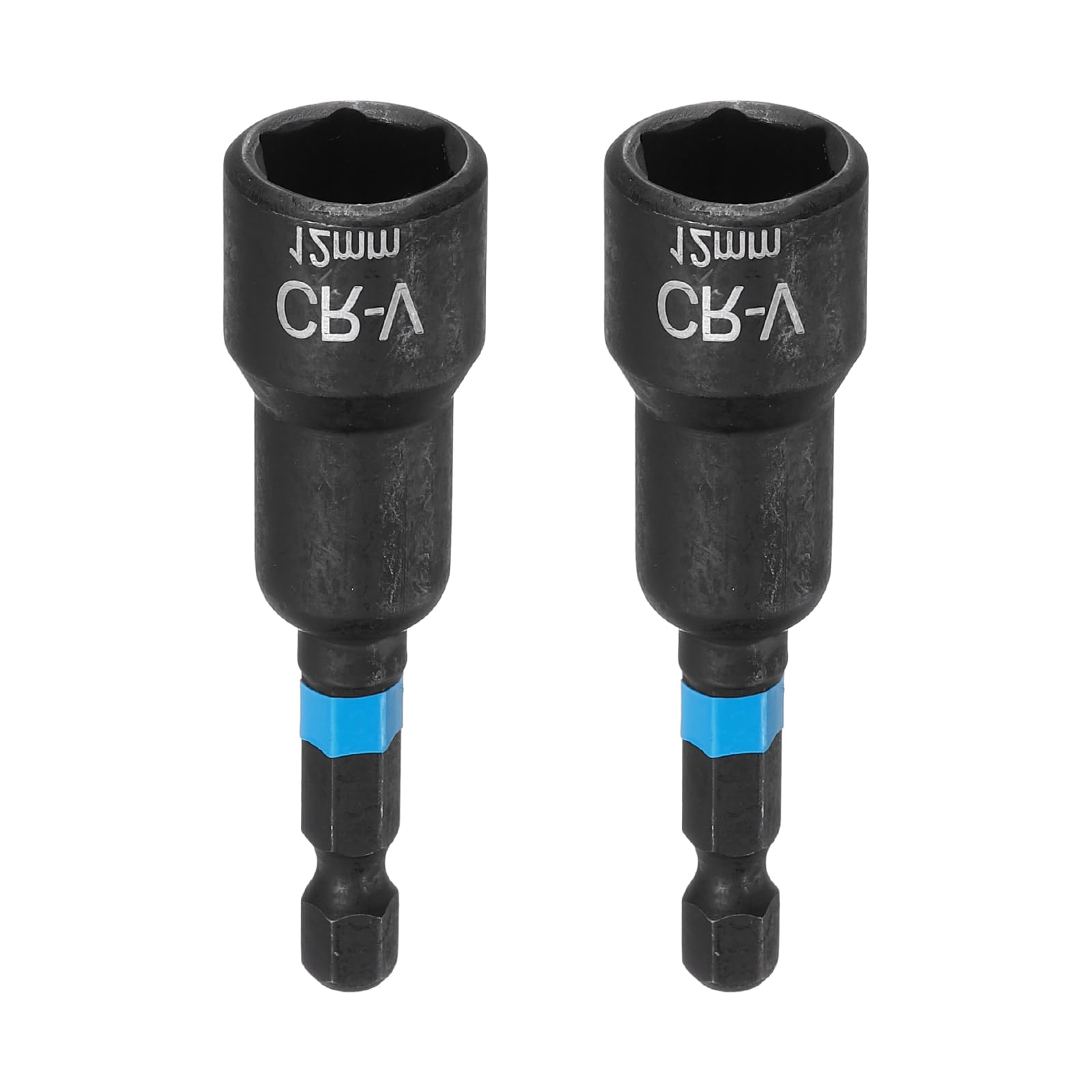 sourcing map 2pcs Nut Driver Drill Bit 12mm Metric Socket 1/4" Hex Shank 2.56" (65mm) Magnetic 6-Point Sockets Quick Change Cr-V Steel Bolt Setters for Power Drill Drivers