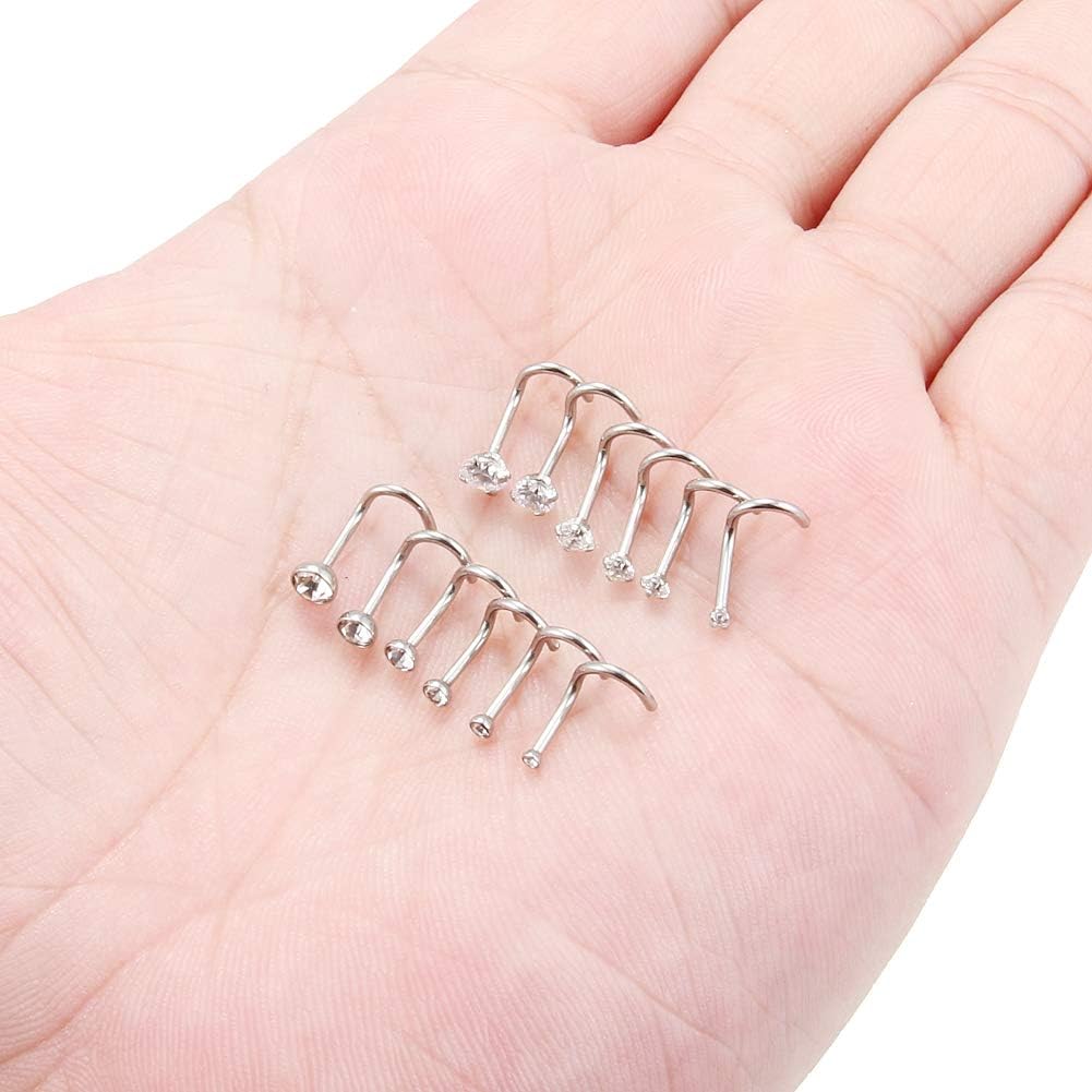 Ruifan 18G 1.5mm 2mm 2.5mm 3mm 3.5mm 4mm Round Diamond CZ Nose Screw Studs Rings Piercing Jewelry 4-12PCS