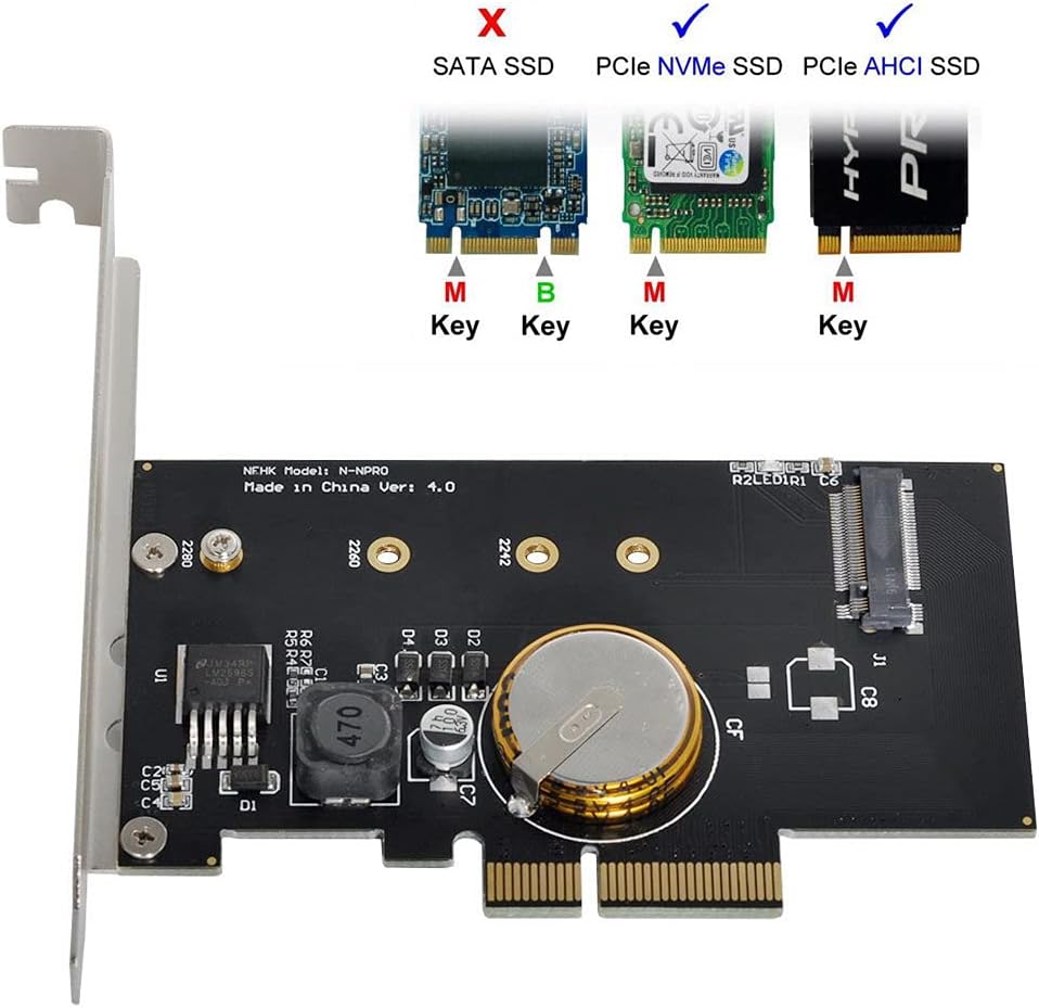 PCI-E 3.0 x4 to M.2 NGFF M Key 80mm SSD Nvme Card Adapter PCI Express with Power Failure Protection 4.0F Super Capacitor