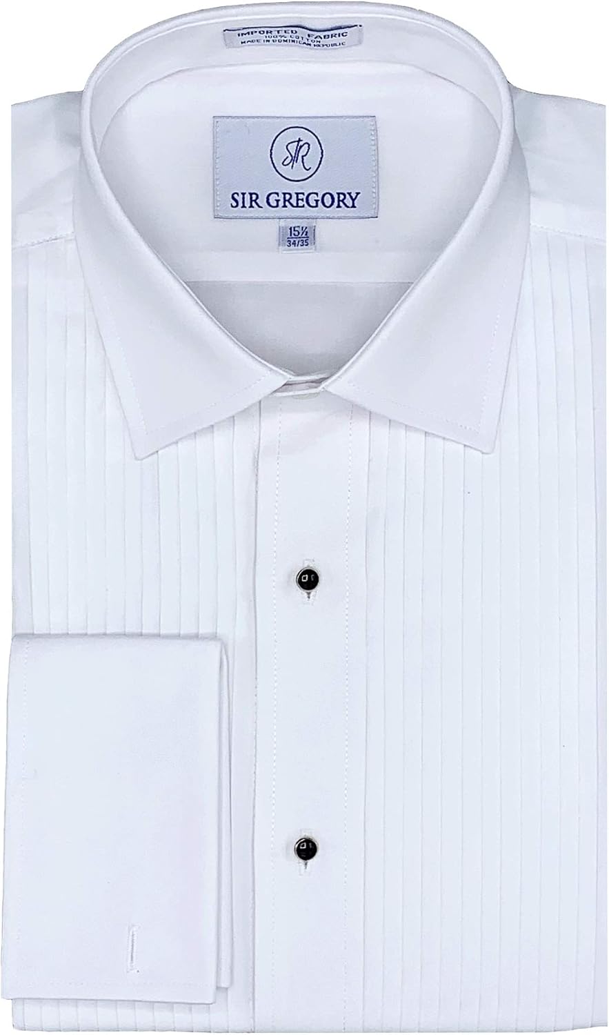 Sir Gregory Men's Regular Fit Tuxedo Shirt 100% Cotton Laydown Collar French Cuff 1/4 Inch Pleat