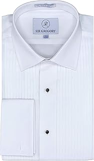 Men's Regular Fit Tuxedo Shirt 100% Cotton Laydown Collar French Cuff 1/4 Inch Pleat