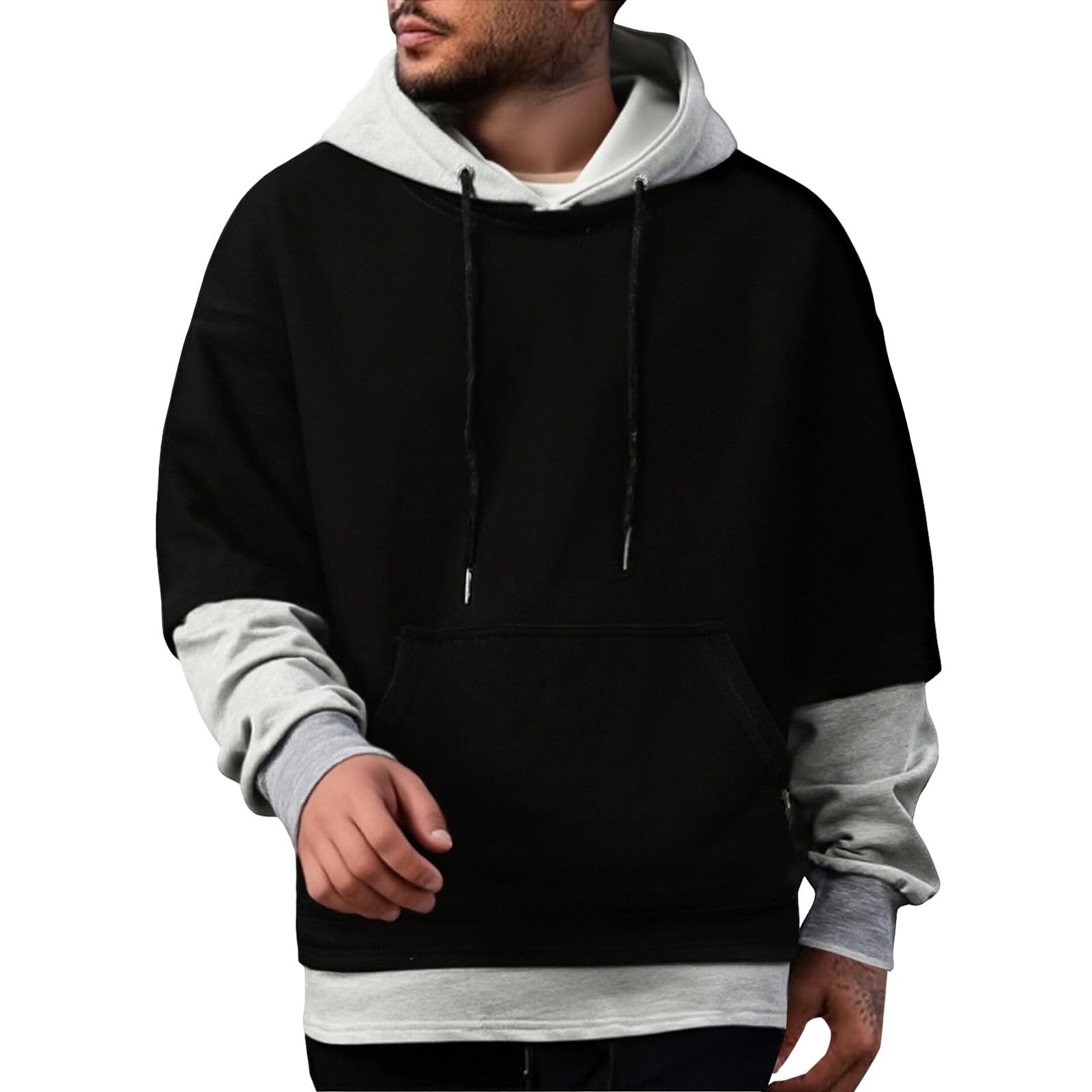 Sudaderas con Capucha Corta Sudadera Oversize Estilo Patchwork para Hombre, Nueva Otoño Juveniles (Black, XXXXL) Ropa Playa Mujer Moto Trabajo Hombre Verano Jersey Manga Artículos De