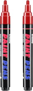 Red Paint Pens Paint Markers - 2 Pack Permanent Quick Dry Waterproof Marker Pens for Rocks Wood Fabric Plastic Canvas Glass Mugs Metal Tire Stone
