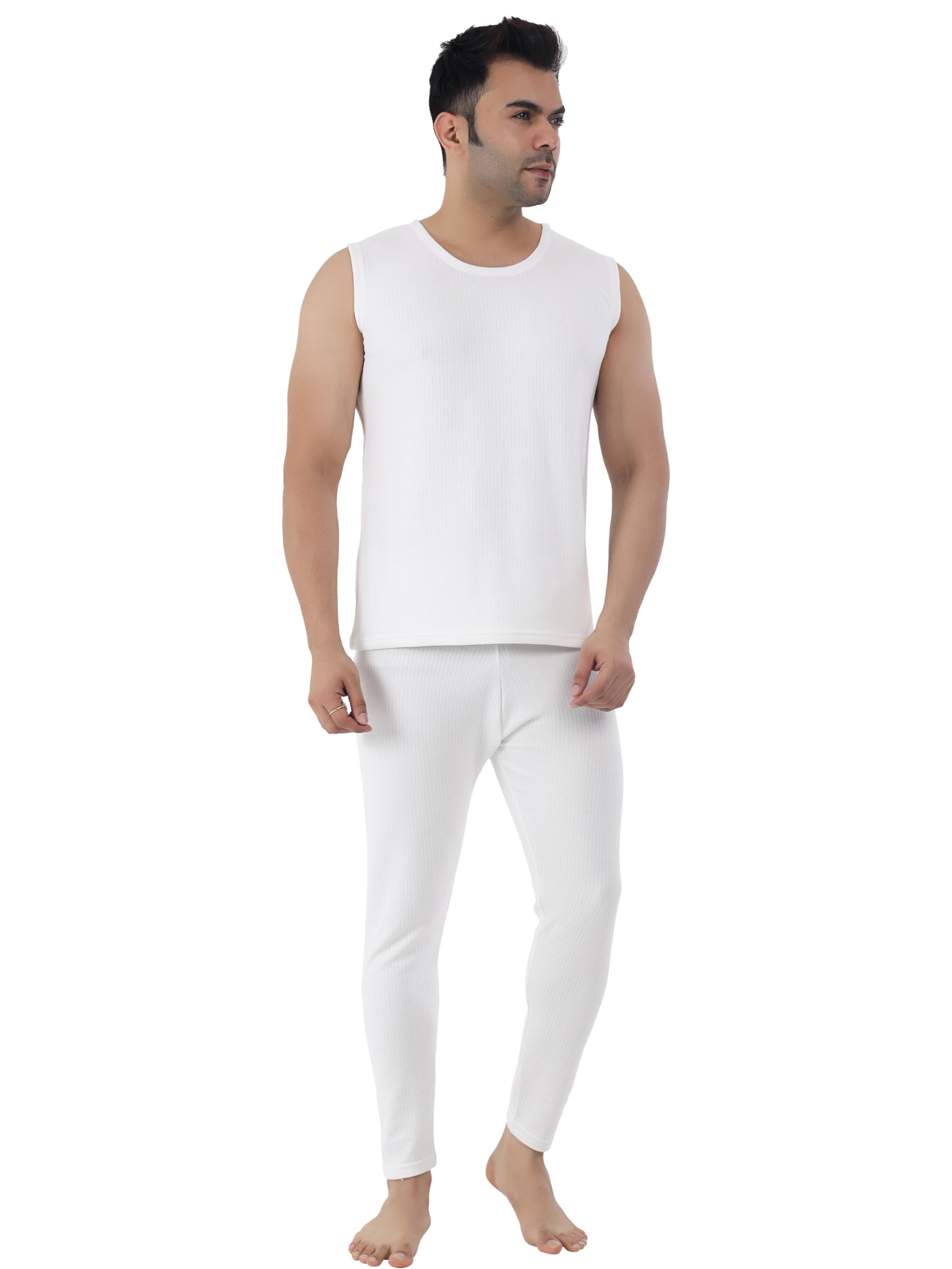 Selfcare Men Soft Solid Thermal Sleeveles Round Neck Top|SW1042-M White 3