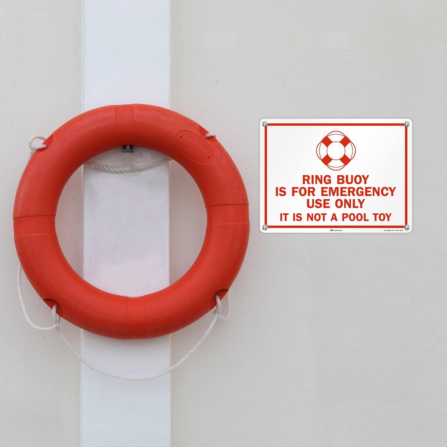 SmartSign 18 x 24 inch “Ring Buoy Is For Emergency Use Only, It Is Not A Pool Toy” Metal Sign, 80 mil Aluminum, 3M Laminated Engineer Grade Reflective Material, Red and White, Made in USA