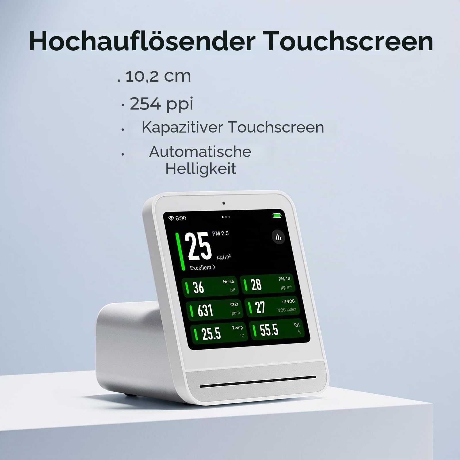 Qingping Air Quality Monitor Gen 2 Indoor Detects PM2.5 CO2 PM10 Noise Temperature Humidity Alarm Clock