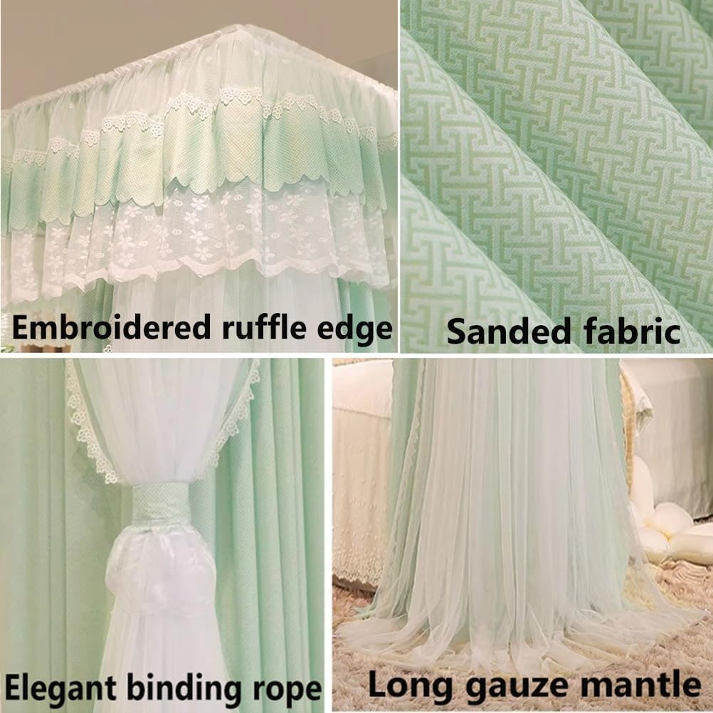 ベッドキャノピー蚊帳装飾ベッドカーテン女の子のプリンセスベッドルーム用メタルサポート付き (色: ブルー-B、サイズ: 200x22