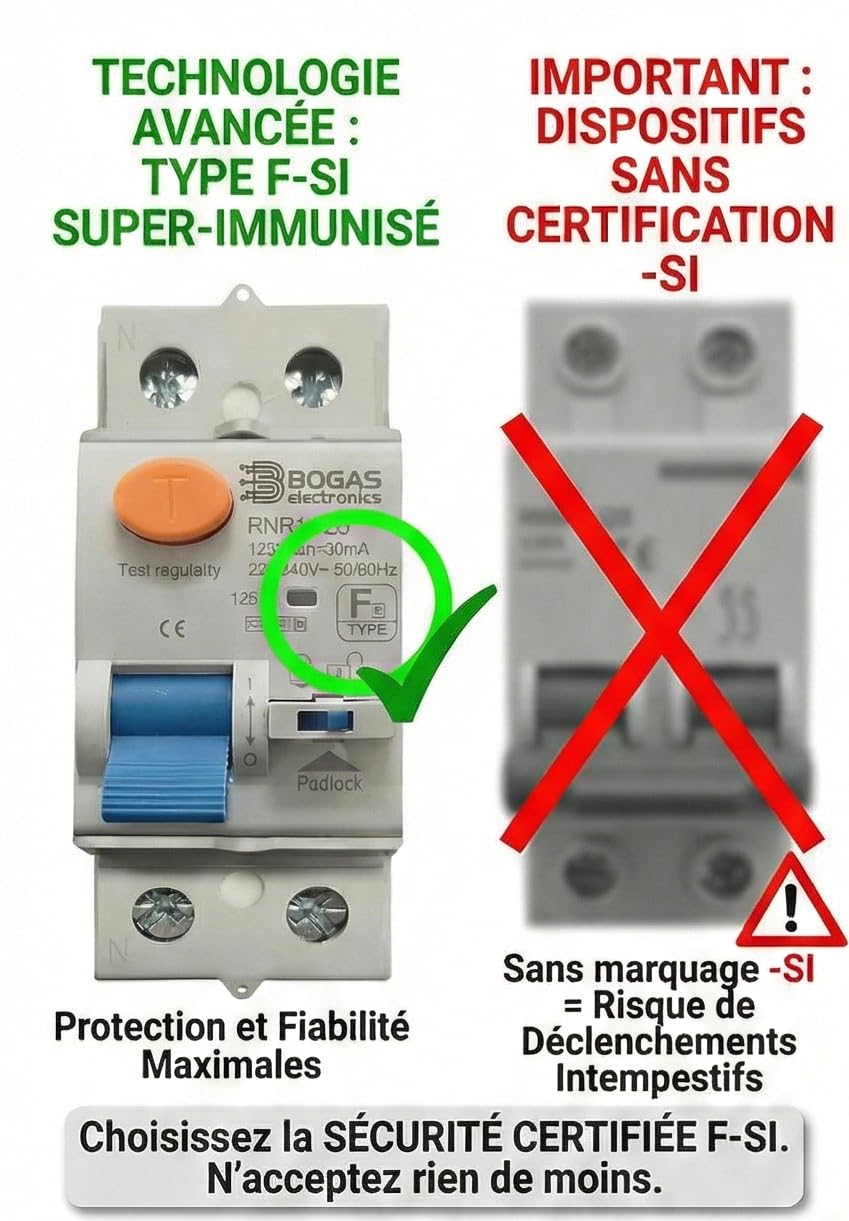 Differenziale Type F-SI |40 ampere|30mA|2 poli (N+F)| con certificazioni ufficiali e C E | (Type F-SI riarmante 40A 30mA)