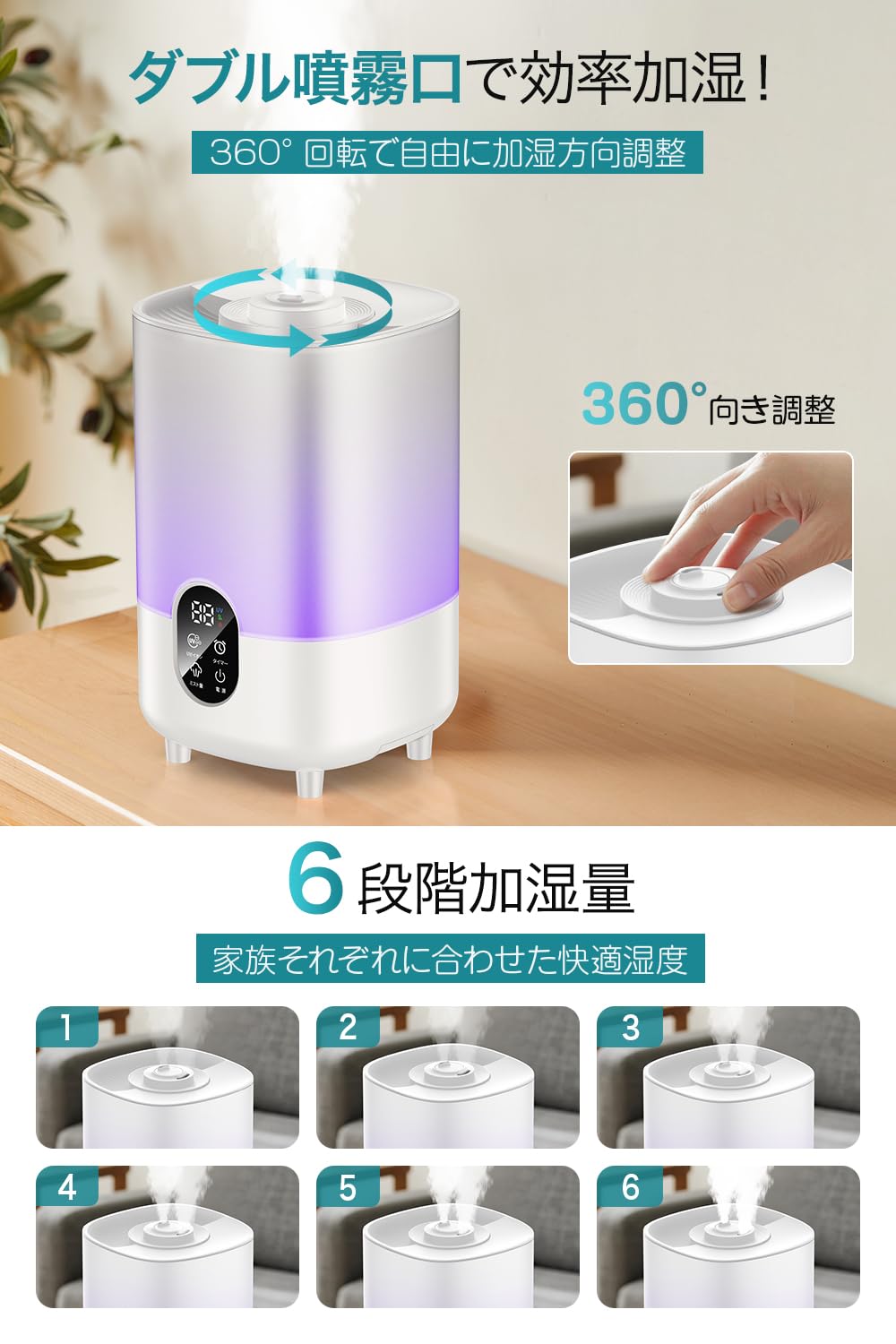 Amazon.co.jp: 加湿器 大容量 4.5L 【2025冬新モデル・UVライト除菌