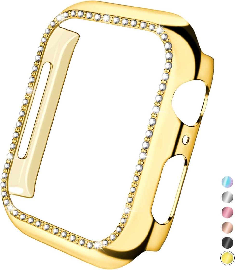 Mastten 40mm Case Cover Compatible with Apple Watch, Bling Diamond Bordered Protector Compatible with iWatch Series SE 6 5 4, Gold