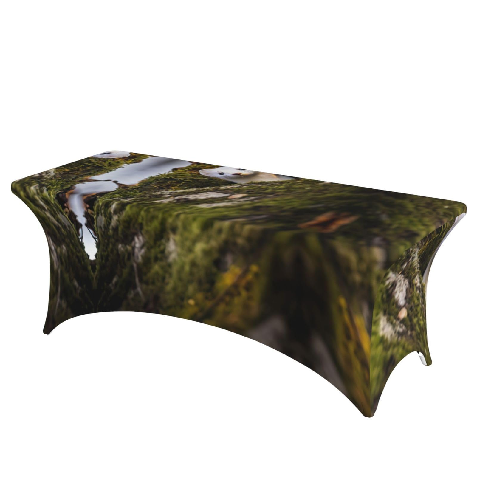 Housse de table rectangulaire extensible élasthanne 1,8m EdWal imprimé belette pour réception