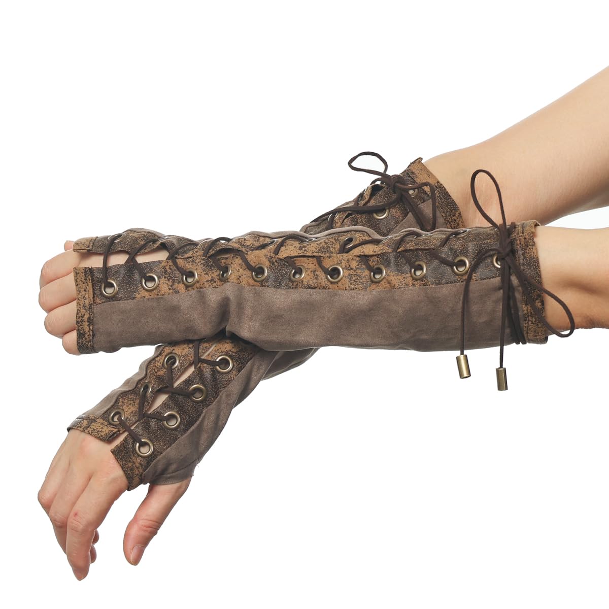 BPURB 1 Pair Women's Steampunk Fingerless Gloves Elbow Lace Up Gloves for Halloween Costume Cosplay Party — image 1