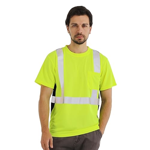 Miniatura 18 de Camisa de alta visibilidad Hi Vis Clase 3 para hombres, camisas de seguridad con tiras reflectantes y bolsillo, transpirable, malla de trabajo