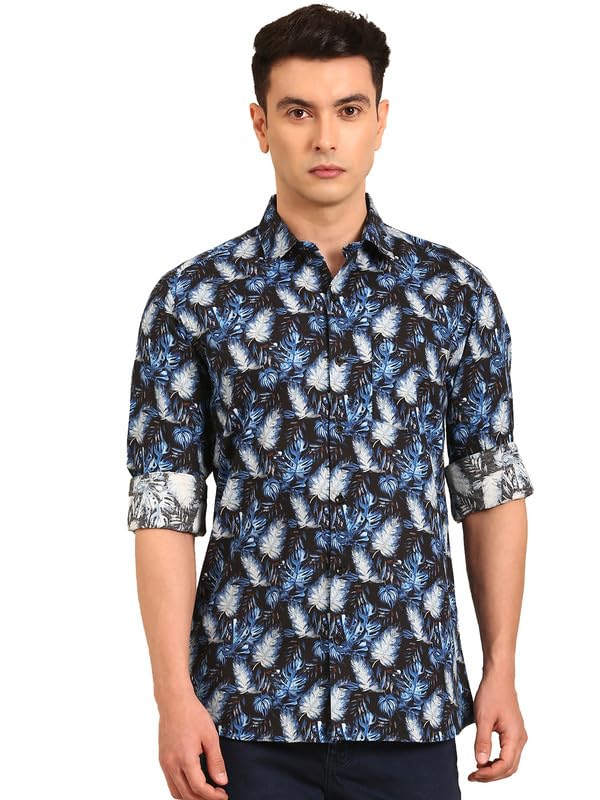 Image of Cavallo by Linen Club Men's Blended Linen Red Printed Contemporary Fit Full Sleeve Casual Shirt